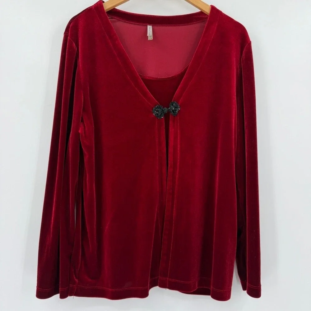 Womens Red Velvet Pullover Top Size XL Gothic Romantic Holiday‎ Velour